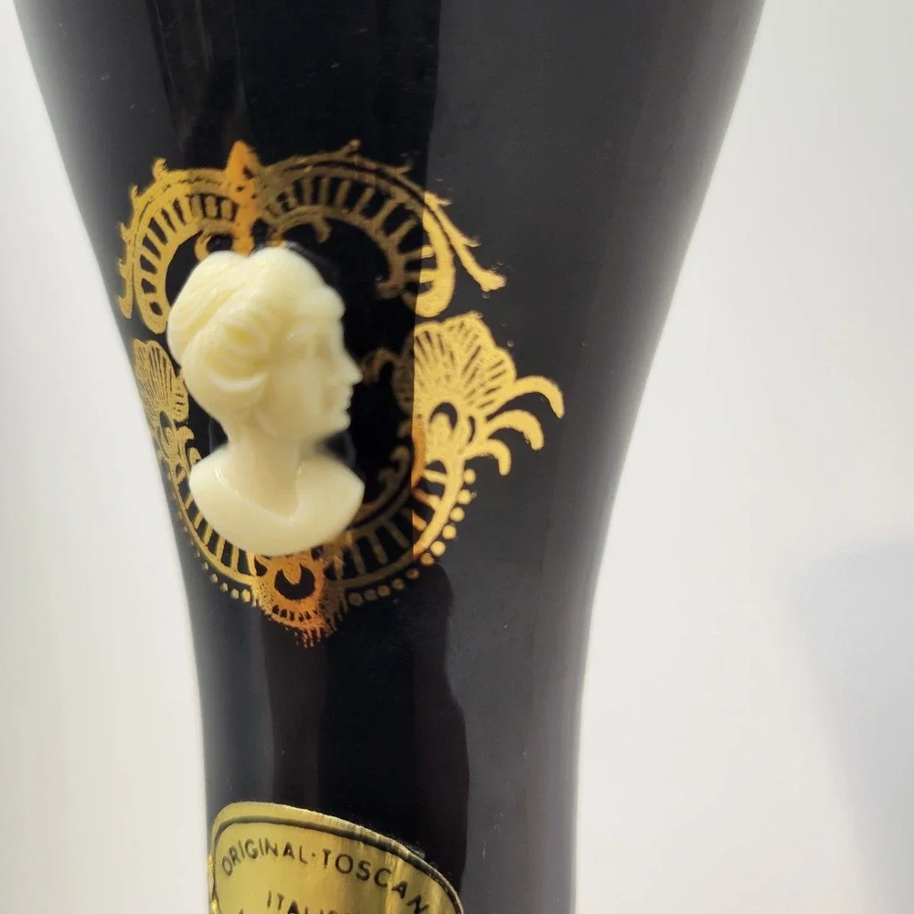 Original Toscana Vase Black Gold Cameo Italian‎ Hand-Arbeit Decor